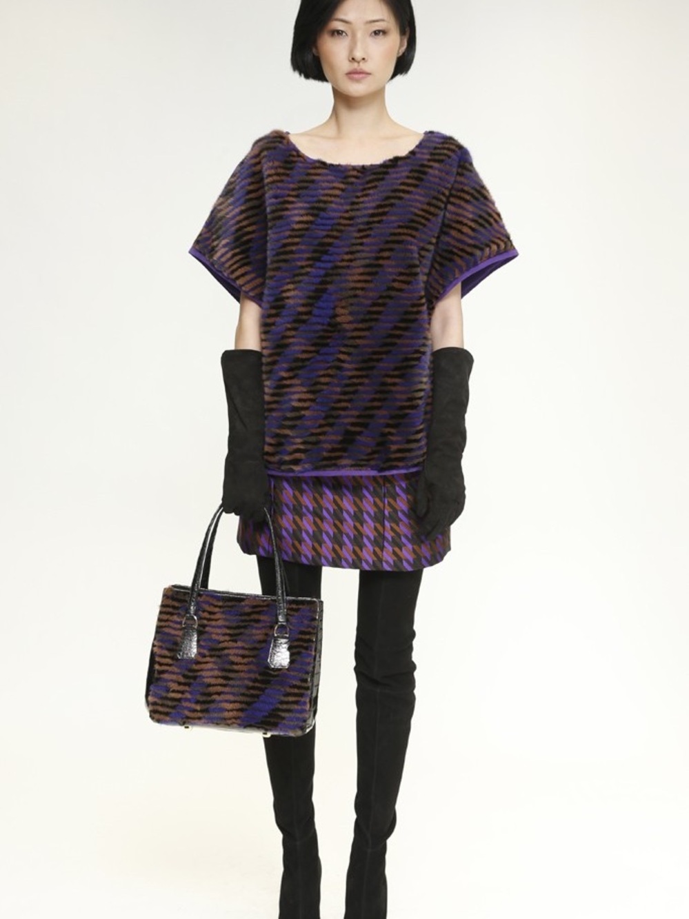 Dennis Basso Purple Houndstooth mini skirt